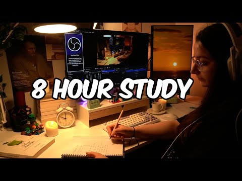 8-HOUR study with me, 50 minutes pomodoro 📚 rain sounds 🌧