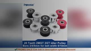 POWGE 2MGT 2GT 20 Teeth Timing Idler Pulley Bore 3/4/5mm with Bearing Black for GT2 Synchronous belt