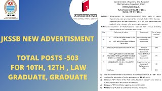 JKSSB ADV. NO 3 OF 2021 | ALL IMPORTANT DETAILS IN ONE VIDEO