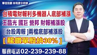 '25.07.18【股市戰將】台積電財報利多，機器人底部補漲。玉晶光，國巨，營邦，財報補漲股。