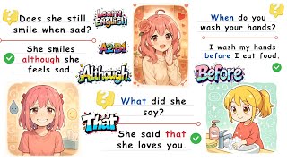 English Conjunctions Made Easy | Before & Although Questions & Answers | A2-B1 Practice! 🌟🔤
