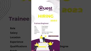 Quest Global Hiring 2023 Trainee Engineer | Fresher | #jobs #fresherjobs #india