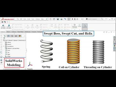Part Modeling: Swept Boss and Swept Cut. #solidworks #cad #spring #helicalspring #engineering #3d