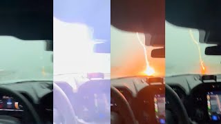 Driver captures dramatic lightning strike on truck while traveling Texas highway