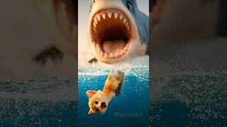 Shocking Sea Battle: Dolphins vs. Shark to Save a Kitten  #viral #cat #kitten  #youtubeshorts