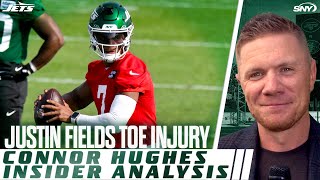 Justin Fields' dislocated toe injury reaction from Connor Hughes
