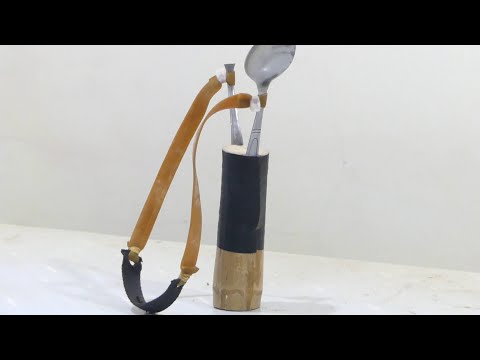 How to Make Slingshot Crossbow Shooting from Bamboo with Spoon, DIY Building