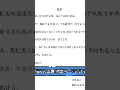 24岁女网红猫又又去世 离世前一天还开了直播 #突发新闻