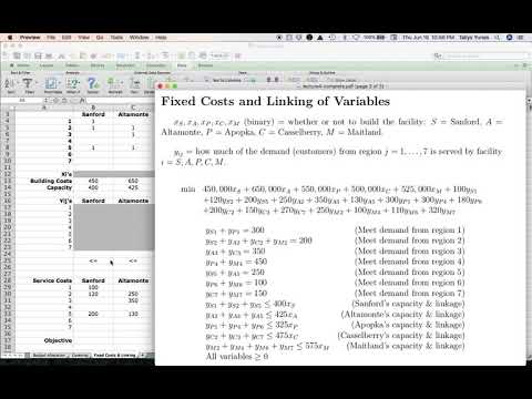 Integer Programming: Fixed Costs and Linking of Variables (Facility Location) with Excel Solver
