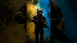 AI Cinematic: Muscular Cat Soldier Emerges from Jungle War Smoke | 4K Epic" #aishorts #aivideo #ai