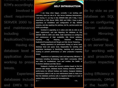 Self Introduction and Responsibilities of a DBA #shorts #shortsfeed #shortsviral