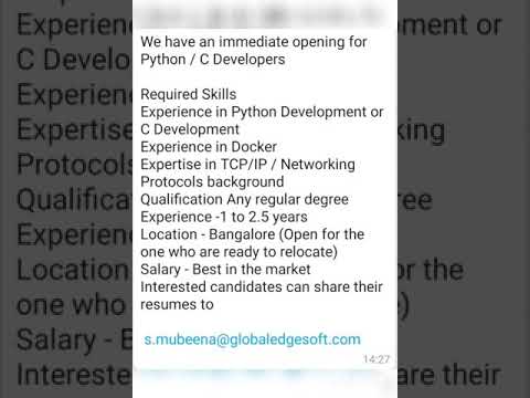 Immediate Openings for Python / C Developers Location - Banglore Experience - 1 to 2.5 years