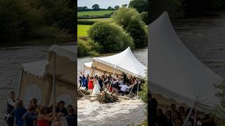 Wedding Tent Swept Away in Flash Flood — Guests Hang On #shorts #disaster #flood #love #viral #fyp