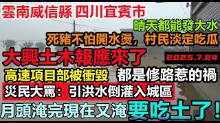 豆腐渣基建全都露餡！雲南昭通大晴天爆發山洪，全是修路惹的禍，村民指證引洪水倒灌入城區，大興土木報應來了，城區一片澤國，一個月淹兩次，防汛預警連跳三級#基建狂魔#暴雨2025#城區排澇壓力巨大全國蔓延
