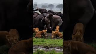 Elephants Unite to Protect Their Baby from Lions  #wildlife #animals #wildlifebattle #animalattack