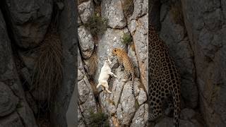 Leopard vs Goat: Wild Climb on Desert Cliffs! #shorts