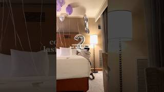 decorate a hotel room in SEATTLE📍💜 #hotelroom #hoteldecoration #hoteldecor #fy #trendingaudio