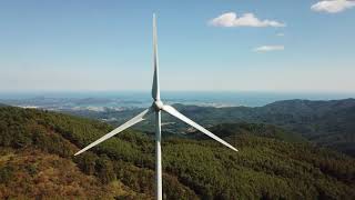 空撮！宮城県気仙沼市、徳仙丈風力発電所。