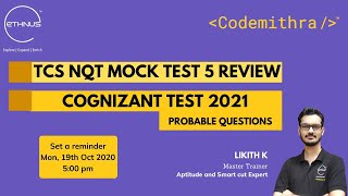 TCS NQT 2021 (New Pattern) | MasterClass 18 | Mock Test 5 Review | CTS Test 2021 Probable Questions