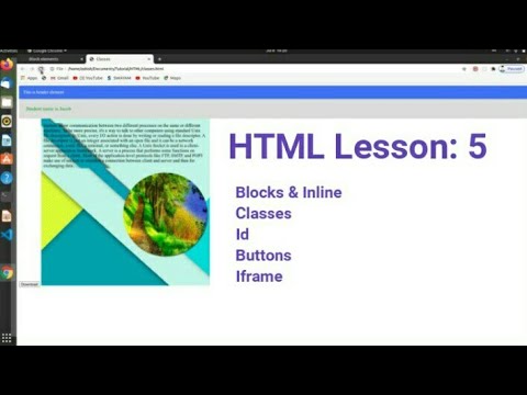 HTML Lesson: 5 - HTML Blocks & Inline , Classes, Id, Buttons, Iframe