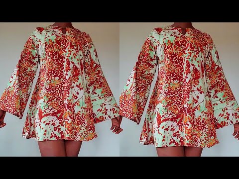 How To Cut And Sew Stylish Shift Dress With Bell Sleeves.#diy #howto #sewingtutorial