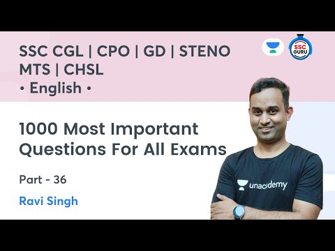 1000 Most Important Questions | Part- 36 | For All SSC Exams | English by Ravi Sir