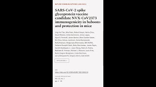 SARS-CoV-2 spike glycoprotein vaccine candidate NVX-CoV2373 immunogenicity in baboons... | RTCL.TV