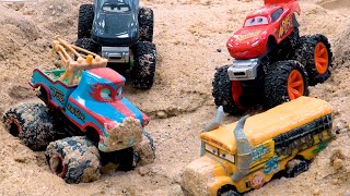 Disney car story fun playing on the sand with trucks | BIBO TOYS