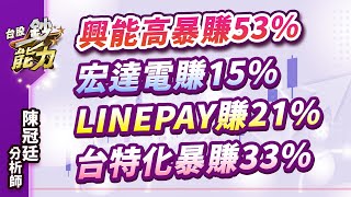 【興能高暴賺53% 宏達電賺15% LINEPAY賺21% 台特化暴賺33%】#台股鈔能力 #陳冠廷分析師  2025.01.21