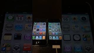 iPhone 4 on iOS 4 vs iPod touch 4 on iOS 5 boot up test #shorts #iphone4 #ios4 #ipodtouch4 #ios5