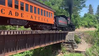 Arcade & Attica Railroad No. 18 departs highball to curriers.