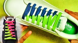 〔靴紐の結び方〕2色のひものひねりがカッコイイ靴ひもの通し方　2色ななめ編　チェーン結び　how to tie shoelaces 　〔生活に役立つ！〕