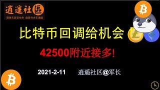 2月11日比特币以太坊今日价格行情分析；比特币以太坊行情今日42500左右可以接多，止损设42500，以太止损设3000，#BTC#ETH#XRP#SUSHI#YFI#比特币以太坊每日行情分析