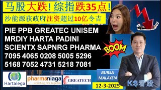 KS看股 - 马股 KLSE BURSA 分享 -12-3-2025 💥马股大跌! 综指跌35点!💥沙能源获政府注资超过10亿令吉💥PIE PPB GREATEC UNISEM MRDIY HARTA