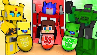 JJ Optimus Prime vs Mikey Transformer vs Banana Kid BumbleBee Battle - Maizen Minecraft Animation