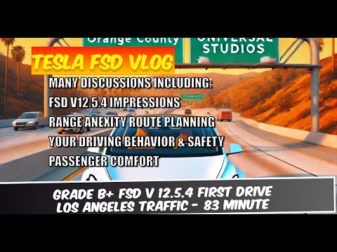 🚗 Tesla FSD v12.5.4 Vlog: First Drive 83-Minute FSD Orange County to Universal Studios TRAFFIC! 🛣️