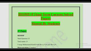 BIO505 Final Term Current Papers || BIO505 Final Term Preparation 2024 || VU Zone