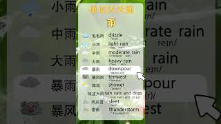主题词汇挑战：【雨】 毛毛雨 小雨 中雨 大雨 暴雨 暴风雨 阵雨 倾盆大雨 雨夹雪