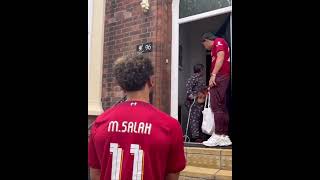 Mo Salah & Tsimikas surprises a fan at their home 🥰 #LFC