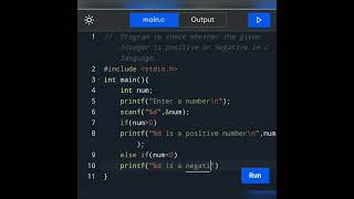 How to check whether a given number is positive or negative in c language.