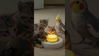 Hamster, Puppy, Kittens & Parrot – Totally Obsessed with a Glowing Button!