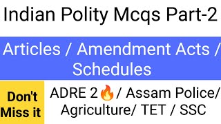 ADRE🔥 GK| Mcqs on Indian Polity Part-2 | Assam Police 🚨/Grade 3 and Grade 4