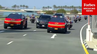Cybertrucks And Camels Accompany President Trump’s Motorcade In Doha, Qatar