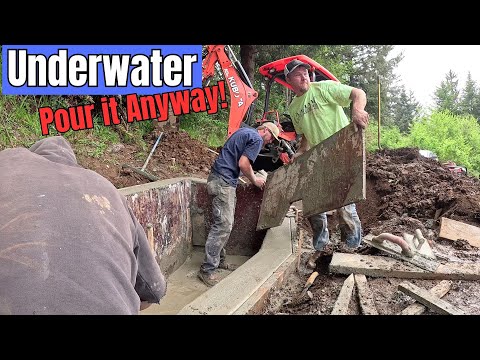 Concrete! Gazebo pads in the forest. Culvert bulkhead, and house slab foundation!