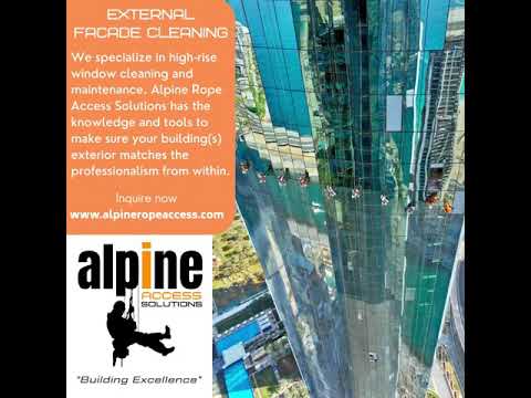Façade Glass cleaning using Rope Access in Dubai, UAE #alpineaccesssolutions #ropeaccess #UAE