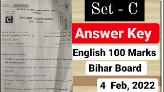 Set - C Answer key | Bihar Board English 100 Marks | 4 February, 2022