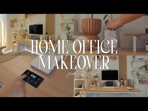 Mini Home Office Makeover P1 | branch four leg standing desk, decorate with me, cozy desk setup 🌱