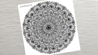 How to draw a Mandala Art for Beginners Step-by-Step Tutorial | Easy Mandala Drawing | #vanithaarts