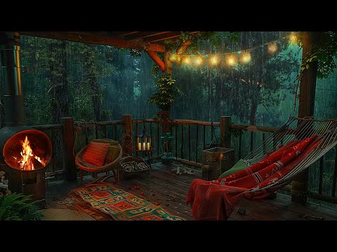 Rainy Day on Balcony⚡Immerse Yourself in Soothing Sounds of Fire, Thunderstorm Lulling You to Sleep