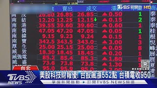 美股科技財報優! 台股飆漲552點 台積電收950｜TVBS新聞 @TVBSNEWS01